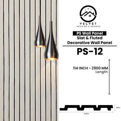 PS-12 | PS Wall Panel | Slat & Fluted Decorative Wall Panel | 0.5 in x 4.75 in x 114 in | Waterproof | Fire-Retardant | Ideal for Living Rooms, Bedrooms, Bathrooms, TV Walls & Feature Walls PS-12 | PS Wall Panel | Slat & Fluted Decorative Wall Panel | 0.5 in x 4.75 in x 114 in | Waterproof | Fire-Retardant | Ideal for Living Rooms, Bedrooms, Bathrooms, TV Walls & Feature Walls