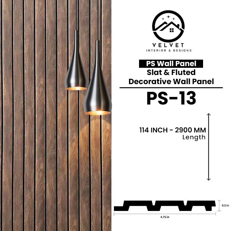 PS-13 | PS Wall Panel | Slat & Fluted Decorative Wall Panel | 0.5 in x 4.75 in x 114 in | Waterproof | Fire-Retardant | Ideal for Living Rooms, Bedrooms, Bathrooms, TV Walls & Feature Walls