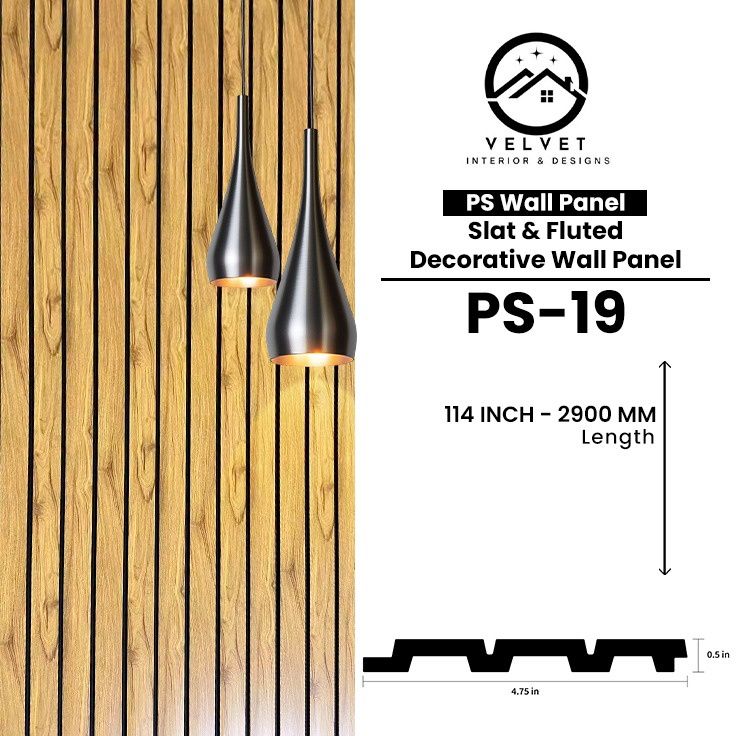 PS-19 | PS Wall Panel | Slat & Fluted Decorative Wall Panel | 0.5 in x 4.75 in x 114 in | Waterproof | Fire-Retardant | Ideal for Living Rooms, Bedrooms, Bathrooms, TV Walls & Feature Walls