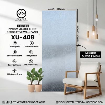 XU-408 | X Series | PVC UV Marble Sheet | Decorative Wall Panel | 1/8 in x 48 in x 110 in | Mirror Gloss Finish | Waterproof & Fire-Retardant | Ideal for Living Rooms, Bathrooms & Feature Walls