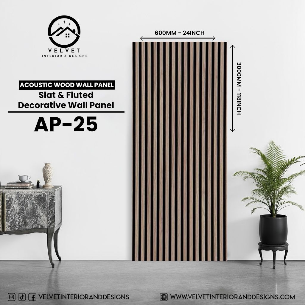AP-25 | Acoustic Wood Wall Panel | Slat & Fluted Decorative Wall Panel | 0.85 in x 24 in x 110 in | Sound-Absorbing | Ideal for Living Rooms, Bedrooms, TV Walls & Feature Walls AP-25 | Acoustic Wood Wall Panel | Slat & Fluted Decorative Wall Panel | 0.85 in x 24 in x 110 in | Sound-Absorbing | Ideal for Living Rooms, Bedrooms, TV Walls & Feature Walls