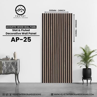 AP-25 | Acoustic Wood Wall Panel | Slat &amp; Fluted Decorative Wall Panel | 0.85 in x 24 in x 110 in | Sound-Absorbing | Ideal for Living Rooms, Bedrooms, TV Walls &amp; Feature Walls