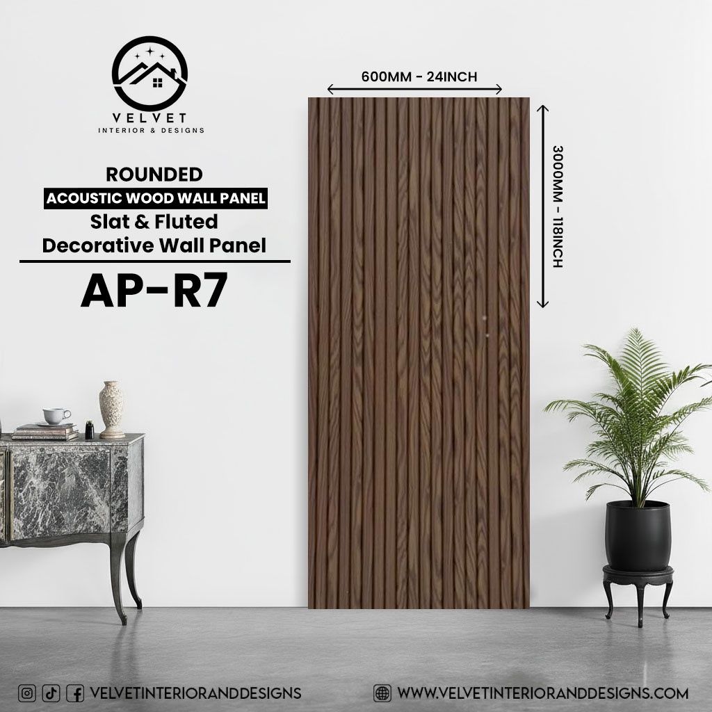 AP-R7 | Acoustic Wood Wall Panel | Slat &amp; Fluted Decorative Wall Panel | 0.85 in x 24 in x 118 in | Sound-Absorbing | Ideal for Living Rooms, Bedrooms, TV Walls &amp; Feature Walls