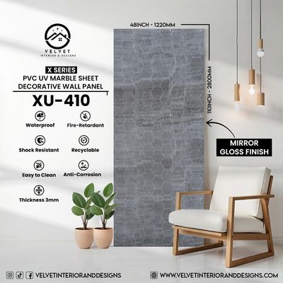 XU-410 | X Series | PVC UV Marble Sheet | Decorative Wall Panel | 1/8 in x 48 in x 110 in | Mirror Gloss Finish | Waterproof & Fire-Retardant | Ideal for Living Rooms, Bathrooms & Feature Walls