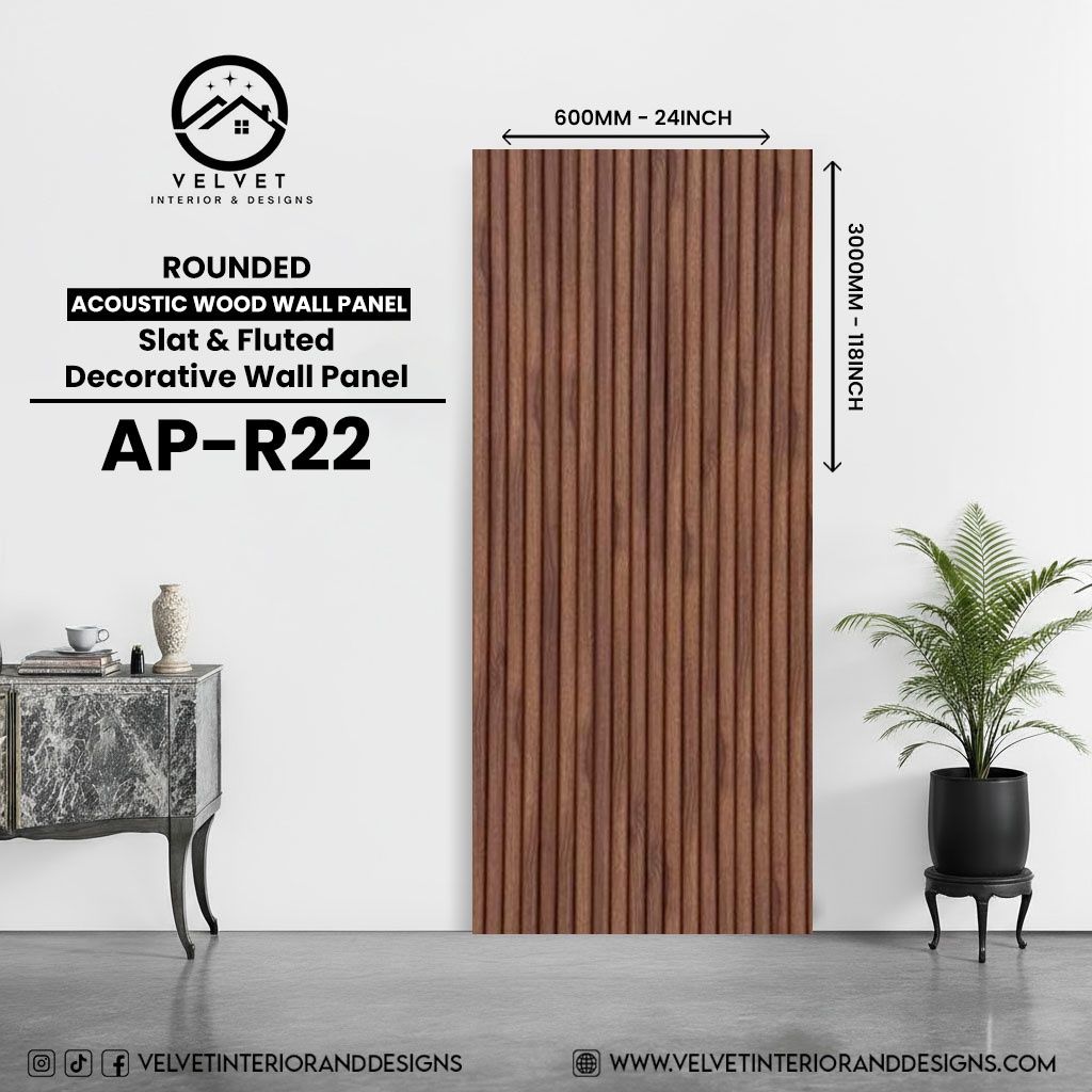 AP-R22 | Acoustic Wood Wall Panel | Slat &amp; Fluted Decorative Wall Panel | 0.85 in x 24 in x 118 in | Sound-Absorbing | Ideal for Living Rooms, Bedrooms, TV Walls &amp; Feature Walls