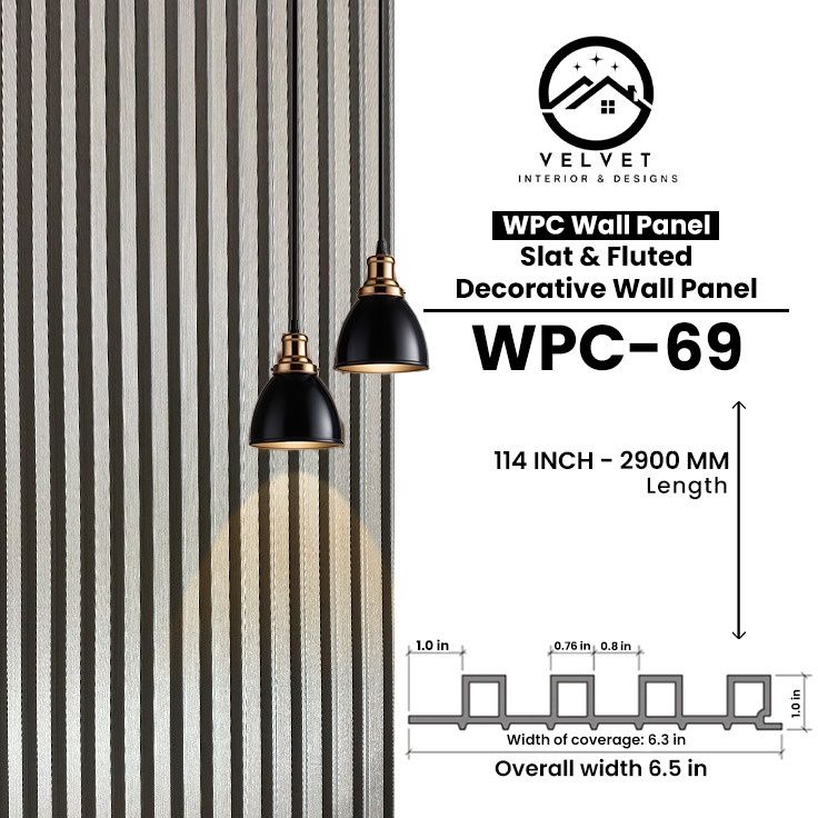 WPC-69 | WPC Wall Panel | Slat & Fluted Decorative Wall Panel | 1 in x 6.3 in x 114 in | Water & Moisture-Resistant | Fire-Retardant | Ideal for Living Rooms, Bedrooms, Bathrooms, TV & Feature Walls WPC-69 | WPC Wall Panel | Slat & Fluted Decorative Wall Panel | 1 in x 6.3 in x 114 in | Water & Moisture-Resistant | Fire-Retardant | Ideal for Living Rooms, Bedrooms, Bathrooms, TV & Feature Walls