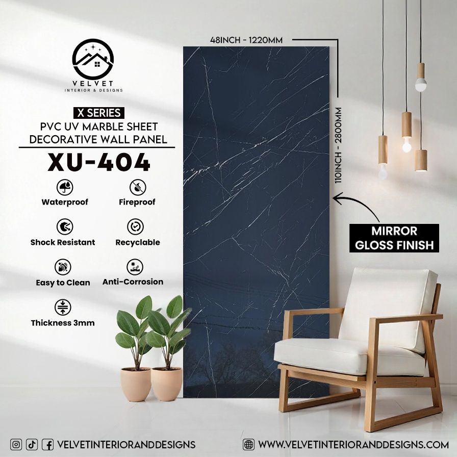 XU-404 | X Series | PVC UV Marble Sheet | Decorative Wall Panel | 1/8 in x 48 in x 110 in | Mirror Gloss Finish | Waterproof & Fire-Retardant | Ideal for Living Rooms, Bathrooms & Feature Walls