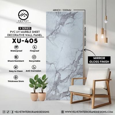 XU-405 | X Series | PVC UV Marble Sheet | Decorative Wall Panel | 1/8 in x 48 in x 110 in | Mirror Gloss Finish | Waterproof & Fire-Retardant | Ideal for Living Rooms, Bathrooms & Feature Walls