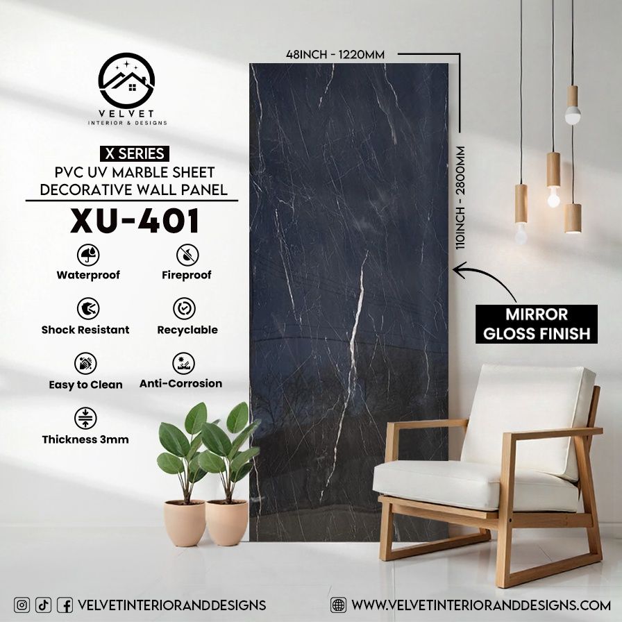 XU-401 | X Series | PVC UV Marble Sheet | Decorative Wall Panel | 1/8 in x 48 in x 110 in | Mirror Gloss Finish | Waterproof & Fire-Retardant | Ideal for Living Rooms, Bathrooms & Feature Walls XU-401 | X Series | PVC UV Marble Sheet | Decorative Wall Panel | 1/8 in x 48 in x 110 in | Mirror Gloss Finish | Waterproof & Fire-Retardant | Ideal for Living Rooms, Bathrooms & Feature Walls