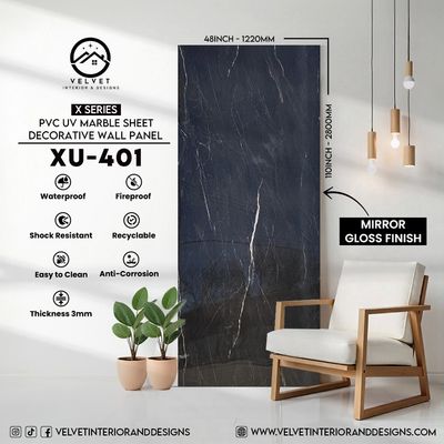 XU-401 | X Series | PVC UV Marble Sheet | Decorative Wall Panel | 1/8 in x 48 in x 110 in | Mirror Gloss Finish | Waterproof & Fire-Retardant | Ideal for Living Rooms, Bathrooms & Feature Walls