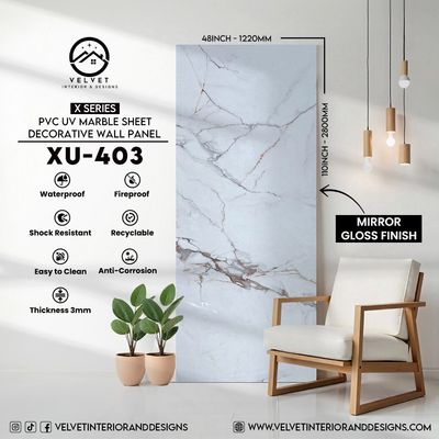 XU-403 | X Series | PVC UV Marble Sheet | Decorative Wall Panel | 1/8 in x 48 in x 110 in | Mirror Gloss Finish | Waterproof & Fire-Retardant | Ideal for Living Rooms, Bathrooms & Feature Walls