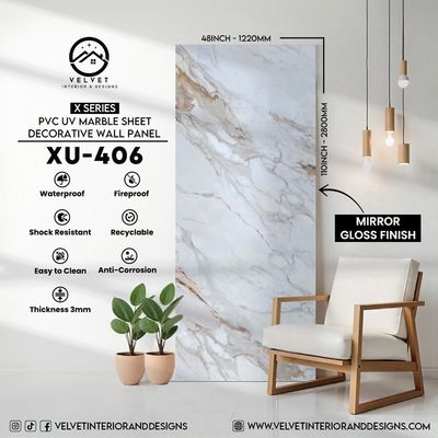 XU-406 | X Series | PVC UV Marble Sheet | Decorative Wall Panel | 1/8 in x 48 in x 110 in | Mirror Gloss Finish | Waterproof & Fire-Retardant | Ideal for Living Rooms, Bathrooms & Feature Walls