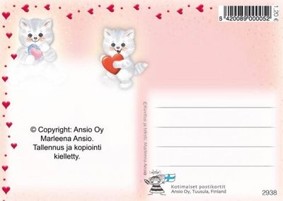 Ystävänpäiväkortti harmaa kissa -Marleena Ansio