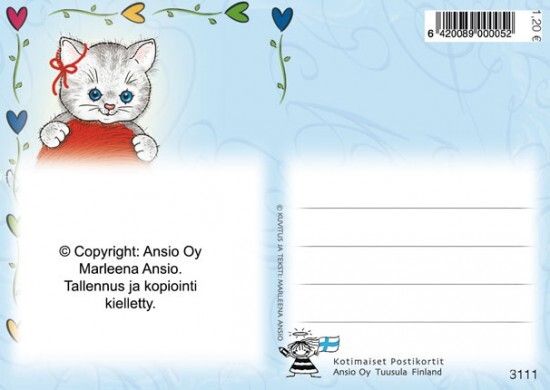Ystävänpäiväkortti onnellinen kissa -Marleena Ansio