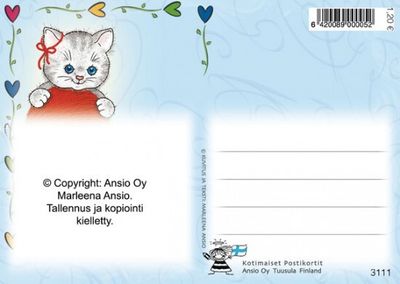 Ystävänpäiväkortti onnellinen kissa -Marleena Ansio