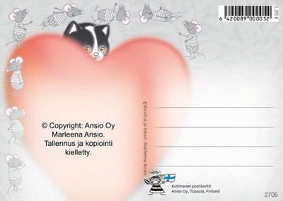 Ystävänpäiväkortti kissa -Marleena Ansio