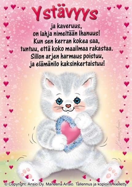Ystävänpäiväkortti harmaa kissa -Marleena Ansio
