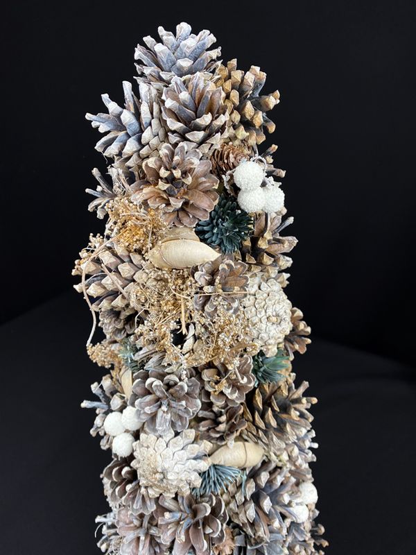 Käpykuusi 43cm, ruskea/valkoinen