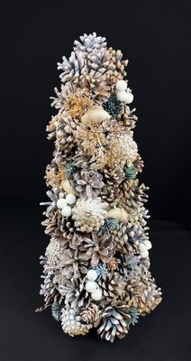 Käpykuusi 43cm, ruskea/valkoinen