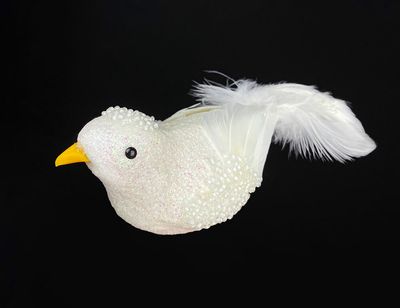 Koristelintu klipsillä, kerma/valkoinen