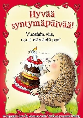 Kortti Marleena Ansio: siili kakun kanssa