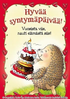 Kortti Marleena Ansio: siili kakun kanssa