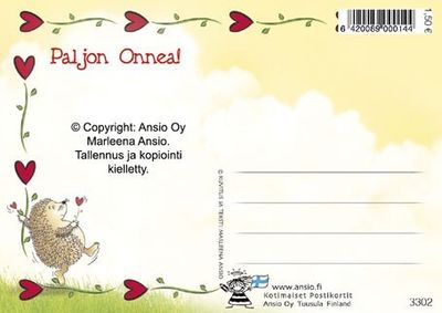 Kortti Marleena Ansio: siili kakun kanssa