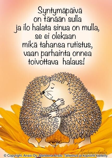 Kortti Marleena Ansio: syntymäpäivän halaus - siilit