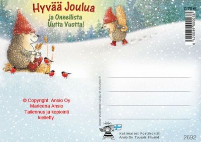 Joulukortti Marleena Ansio: suloiset siilit