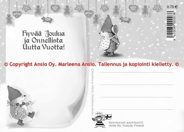 Joulukortti Marleena Ansio: siilin jouluohjelma