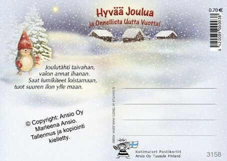 Joulukortti Marleena Ansio: siili lahjan kanssa