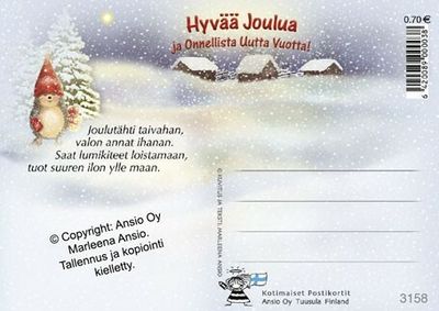 Joulukortti Marleena Ansio: siili lahjan kanssa