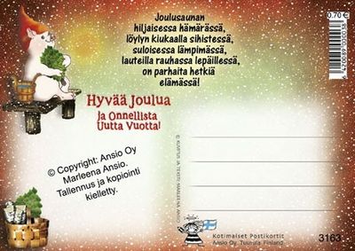Joulukortti Marleena Ansio: saunova possu