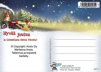Joulukortti Marleena Ansio: siilit nuotion loimussa