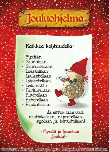 Joulukortti Marleena Ansio: siilin jouluohjelma