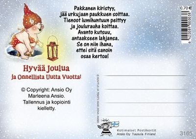 Joulukortti Marleena Ansio: possu avannossa