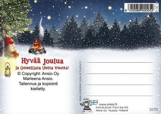 Joulukortti Marleena Ansio: siili kuusenkaadossa