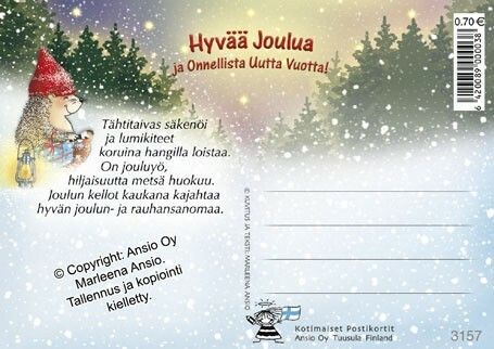 Joulukortti Marleena Ansio: siili
