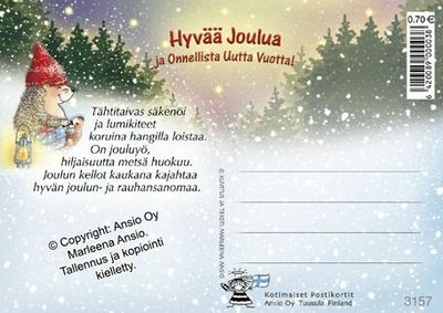 Joulukortti Marleena Ansio: siili