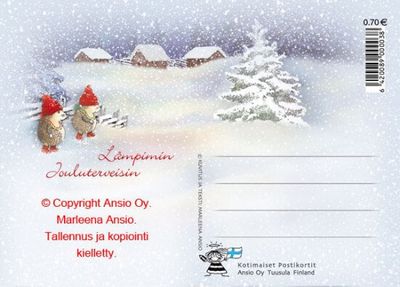 Joulukortti Marleena Ansio: siili ja kauralyhde