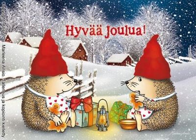 Joulukortti Marleena Ansio: siilien jouluhetki