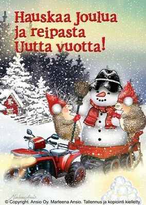 Joulukortti Marleena Ansio: siilit lumiukon kanssa