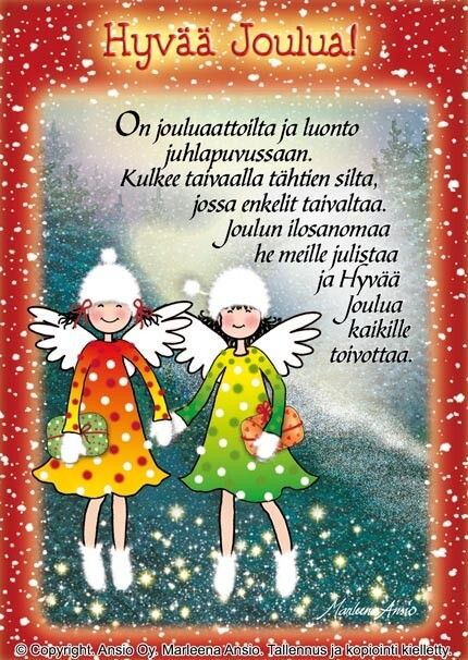 Joulukortti Marleena Ansio: piirrosenkelit