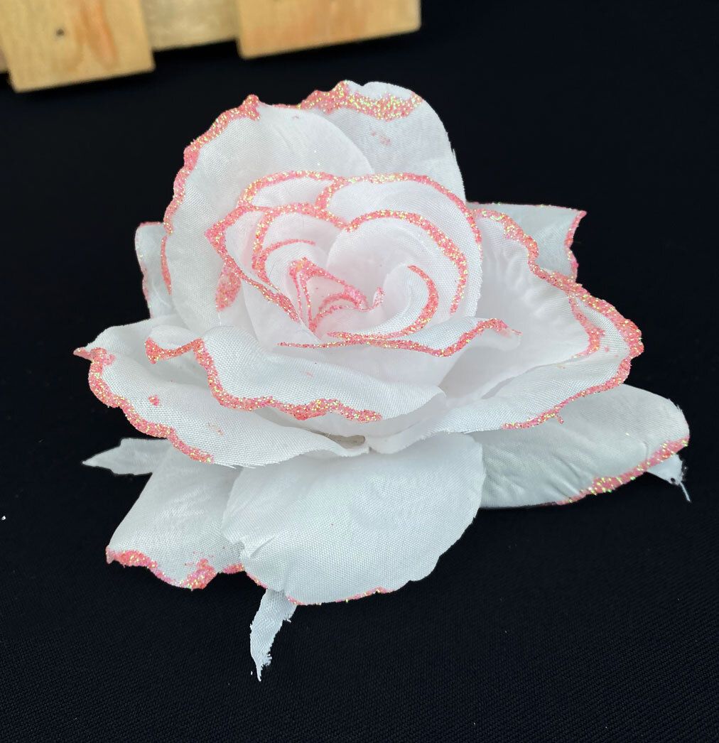 Kimalleruusu tekokukkapää, valkoinen/rosa