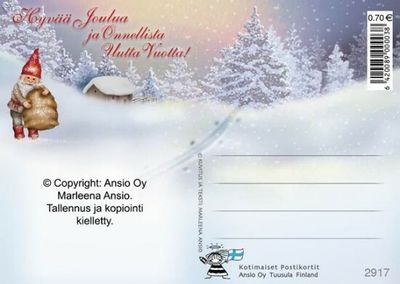 Joulukortti Marleena Ansio: nalle ja tonttu