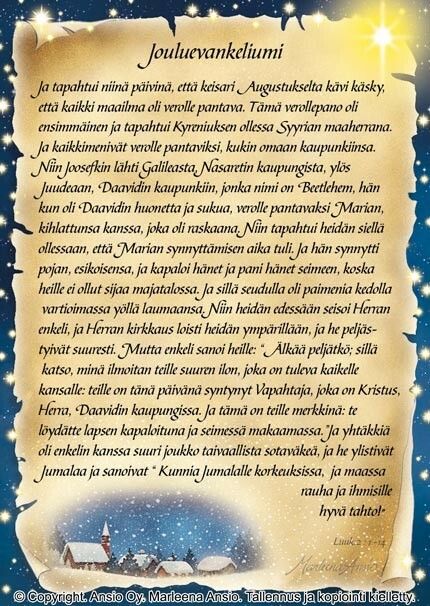 Joulukortti Marleena Ansio: jouluevankeliumi