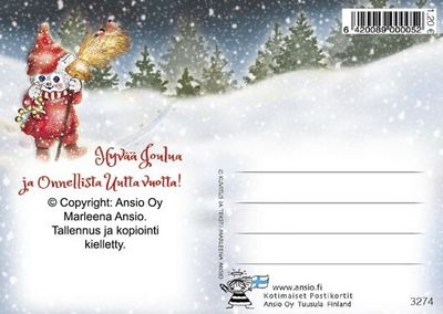 Joulukortti Marleena Ansio: kissat lumipuuhissa