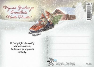 Joulukortti Marleena Ansio: kelkkailevat siilit