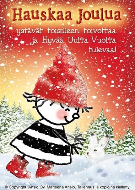 Joulukortti Marleena Ansio: joulukaveri pupun kanssa