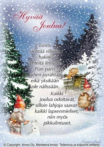 Joulukortti Marleena Ansio: metsän tontut